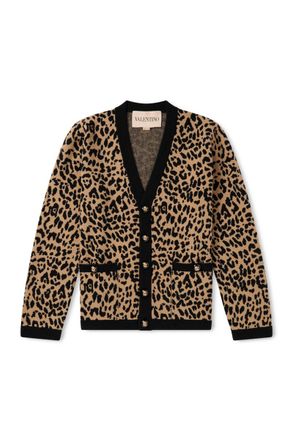 Valentino Garavani Leopard-Jacquard Knit Wool Cardigan