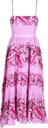 Pinko Fuchsia Pink Floral Tiered Cotton Maxi Dress