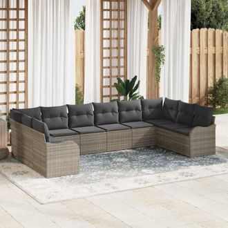 vidaXL Conjunto De Sof&aacute; De Jard&iacute;n 10 Pcs Gris Claro Polirat&aacute;n Vidaxl