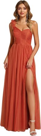 Ever-pretty Womens One Shoulder Sleeveless Pleated A-Line Floor Length Bridesmaid Dresses Burnt Orange 18UK
