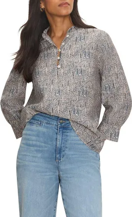 Nic+Zoe Sun Speckle Ruffle Neck Top in Neutral Multi at Nordstrom, Size Xx-Large