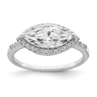 Diamond2Deal Sterling Silver Rhodium-plated Marquise Halo Cubic Zirconia Ring