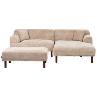 Beliani Sof&aacute; Esquinero 3 Plazas De Tela Izquierdo Con Otomana Estilo Minimalista Beige Holt