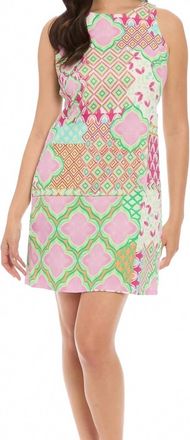 London Times Sleeveless Shift Dress In Pink Patchwork