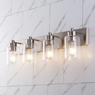Jonathan Y Designs Irving 27.75 4-Light Seeded Glass/Iron Modern Contemporary LED Vanity Light