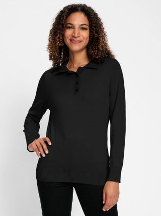 Casual Looks Polokragenpullover CASUAL LOOKS Pullover, Damen, Gr. 36, schwarz, 100% Baumwolle, unifarben, Pullover Polokragenpullover
