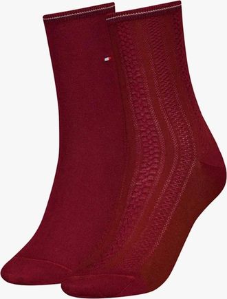 Tommy Hilfiger Womens Tommy Hilfiger 2 Pack Womens Crew Socks Deep Rouge - Red - Size: 6.5/6/8/7.5/7