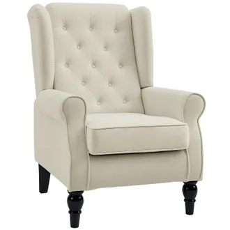 HOMCOM Homcom - Poltrona In Tessuto Da Salotto Imbottita Con Schienale Trapuntato Crema