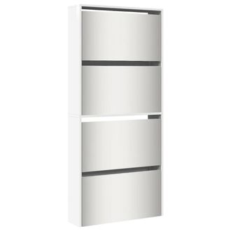 Berkfield Home Shoe Cabinet with Mirror 4-Layer High Gloss White 63x17x134 cm | Size: 63 x 17 x 134 cm