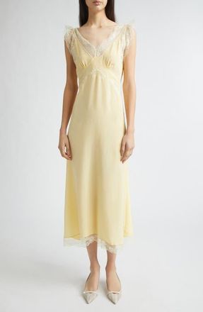 Tanner Fletcher Gender Inclusive Irene Lace Trim Silk Georgette Midi Dress in Yellow at Nordstrom, Size X-Small