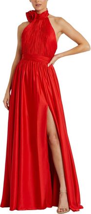 Mac Duggal Sleeveless Mock Neck Open Back A Line Gown