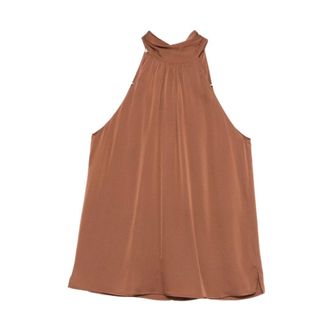 Nouvelle/Silk95Five Sleeveless Tops, female, Brown, Size: XS Side Slits Gathered Detail Sleeveless Halterneck