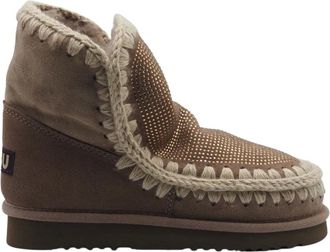 Mou Schoenen, Dames, Bruin, 36 EU, Glitter Lage Laarzen met Gehaakte Details