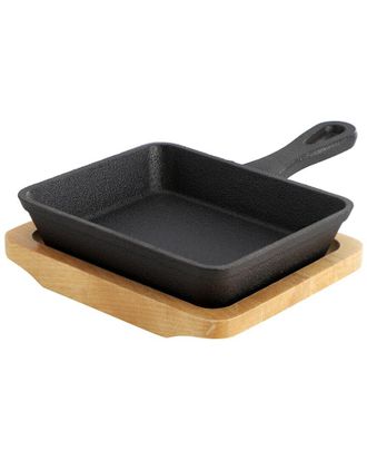MegaChef Mini Cast Iron Square Pan With Wood Tray