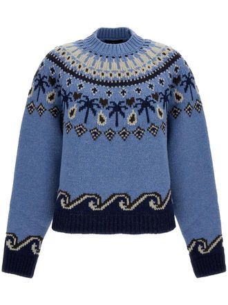Alanui Sweet Winter Palm Tree Scenic Knit Sweater