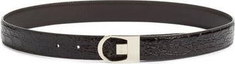 Saint Laurent Cassandre Buckle Reversible Leather Belt in Fondente at Nordstrom, Size 100