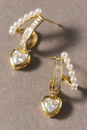 Adina Eden Cubic Zirconia Heart Hoop Earrings