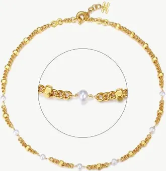 Classicharms Hexagon Bead Necklace With Freshwater Pearls in Gold at Nordstrom