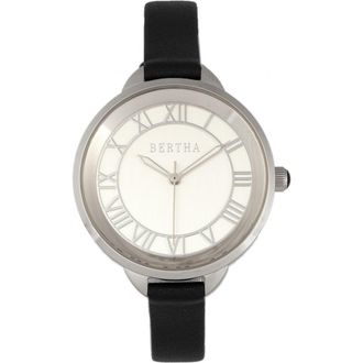 Bertha Sunglasses Madison Sunray Dial Leather-Band Watch in Black/silver at Nordstrom