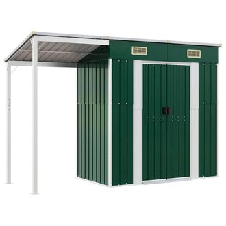Berkfield Home Garden Shed with Extended Roof Green 277x110.5x181 cm Steel