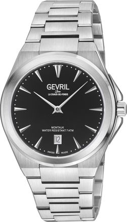 Gevril Group Mens Montauk Mens316L Stainless Steel Case, Black Dial, 316L Bracelet Watch - Silver - One Size