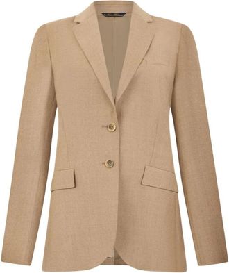 Brooks Brothers Virgin Wool Blazer - Dames - Blazers - Beige - 2XL - Wol - Jassen
