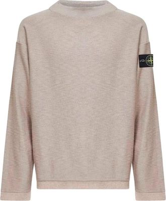 Stone Island Gebreide trui met col - Heren - Ronde hals truien - Beige - M - Katoen - Truien & Vesten