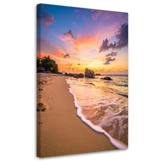 Feeby Cuadro En Lienzo, Playa Mar Paisaje Puesta De Sol, 70x100