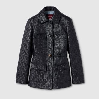 Gucci Embossed GG Leather Jacket, Blue, Ready-to-wear