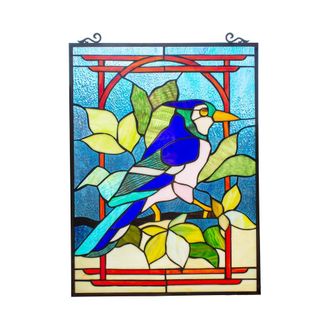 Chloe Lighting BLUEJAY Tiffany-style Animal Window Panel 24 Height