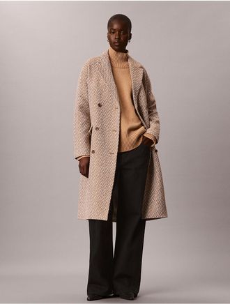 Calvin Klein Womens Relaxed Wool Blend Peacoat - Brown - XS