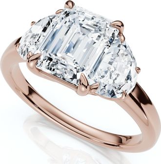 Pompeii3 2Ct Emerald & Half Moon Diamond Anniversary Engagement Ring Gold Lab Grown