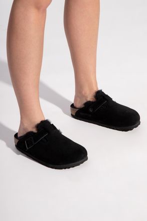 Birkenstock Boston VL Suede Slides, Womens, Black