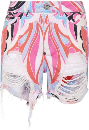 Philipp Plein Colorful Circus ripped mini shorts - women - Cotton - 25 - White