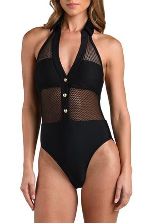 L'agence Natalya Mesh One-Piece Swimsuit in Black at Nordstrom, Size X-Large