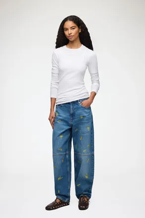 Ganni Blue Stary Jeans in Printed Denim - Size 24W/33L Organic Cotton