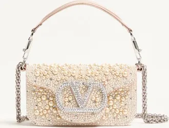 Valentino Garavani Valentino Garavani Loc&ograve; small shoulder bag with pearls, rhinestones and jewel logo Wo
