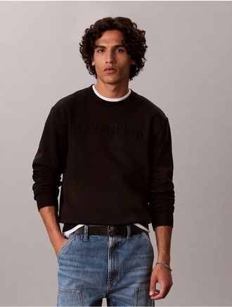 Calvin Klein Jeans Calvin Klein Mens Fleece Embossed Crewneck Sweater - Black - 2XL