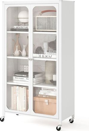 Costway Metal Storage Cabinet File Cabinet with Lockable Wheels-White