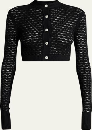 Lanvin Lace Open-Knit Crop Crewneck Cardigan