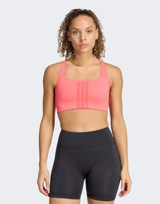 adidas Optime reggiseno da allenamento 3 strisce supporto medio in pure turbo / core pink-Blu
