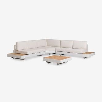 Sklum Conjunto De Sal&oacute;n Con Sof&aacute; Esquinero De 5 Plazas Y Mesa De Centro En Aluminio Y Madera De Teca Yarilo Sklum