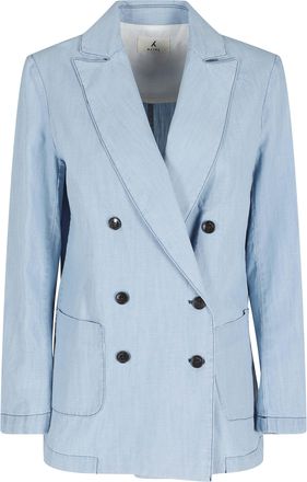 Myths Light Blue Double-Breasted Denim Cotton Blazer