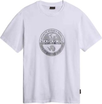 Napapijri T-shirt met korte mouwen en ronde hals van katoen - Heren - T-shirts - Wit - 2XL - Katoen - Tops
