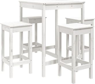vidaXL 5 Piece Garden Bar Set White Solid Wood Pine Vidaxl