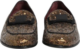 Dolce & Gabbana Gold Sequined Slip On Loafers Men Dress Mens Shoes