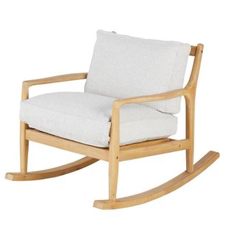 Maisons du monde Mecedora de madera de acacia con cojines de poli&eacute;ster reciclado grises jaspeados