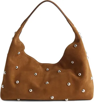 Madewell The Mylie Studded Suede Shoulder Bag in Dried Acorn at Nordstrom