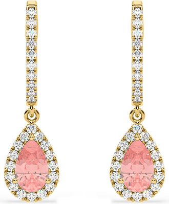 The Diamond Store Diana Pink Lab Diamond 1.48ct Pear Halo Drop Earrings in 18K Yellow Gold - Elara Collection