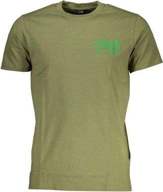 Cavalli Groen Katoenen Bedrukt Logo T-Shirt - Heren - T-shirts - Groen - XL - Katoen - Tops